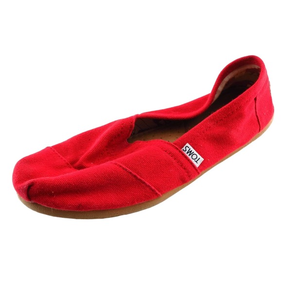 Toms Size 7.5 M‎ Red Almond Toe flats Fabric Women - Picture 1 of 8